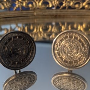 Vintage Aztec calendar silver cufflinks